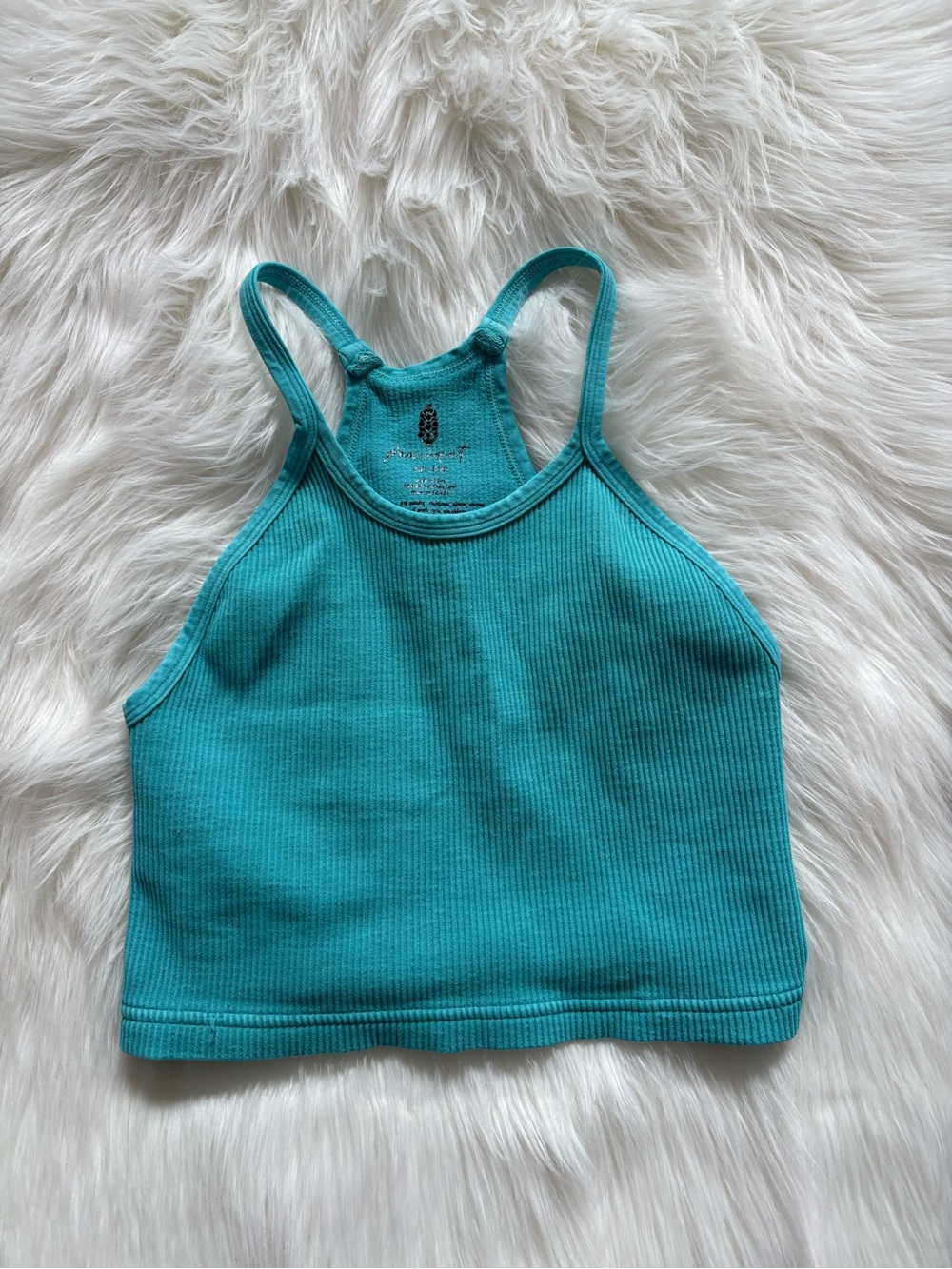 FP Movement by Free People Teal Ribbed Racerback Tank Top